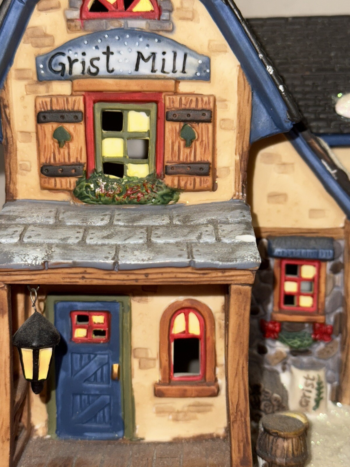 Christmas Village Porcelain Grist Mill Lighted 9″ Holiday Time Walmart P7214