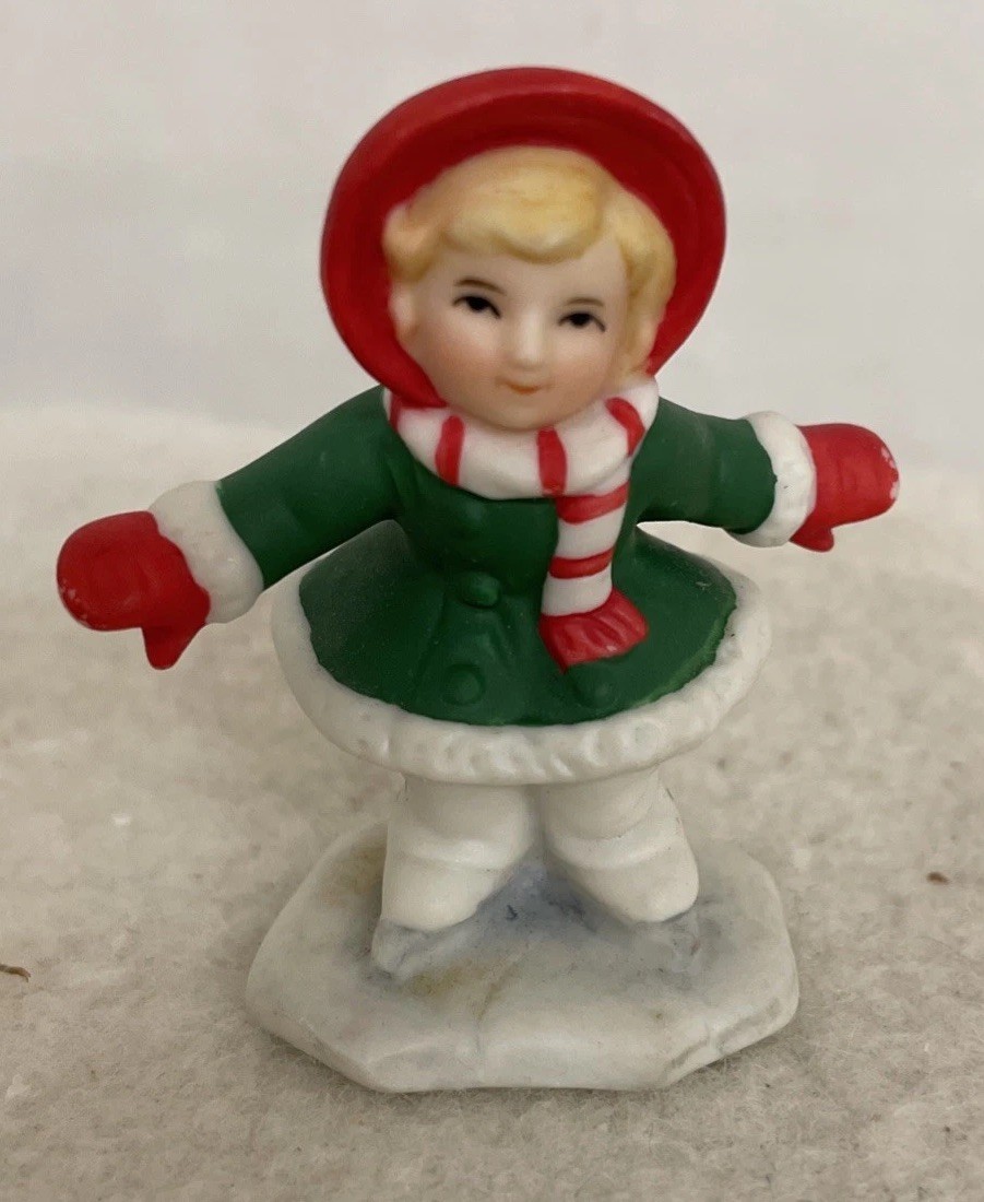 Vintage Lefton Colonial Village Ice Skater Girl Figurine