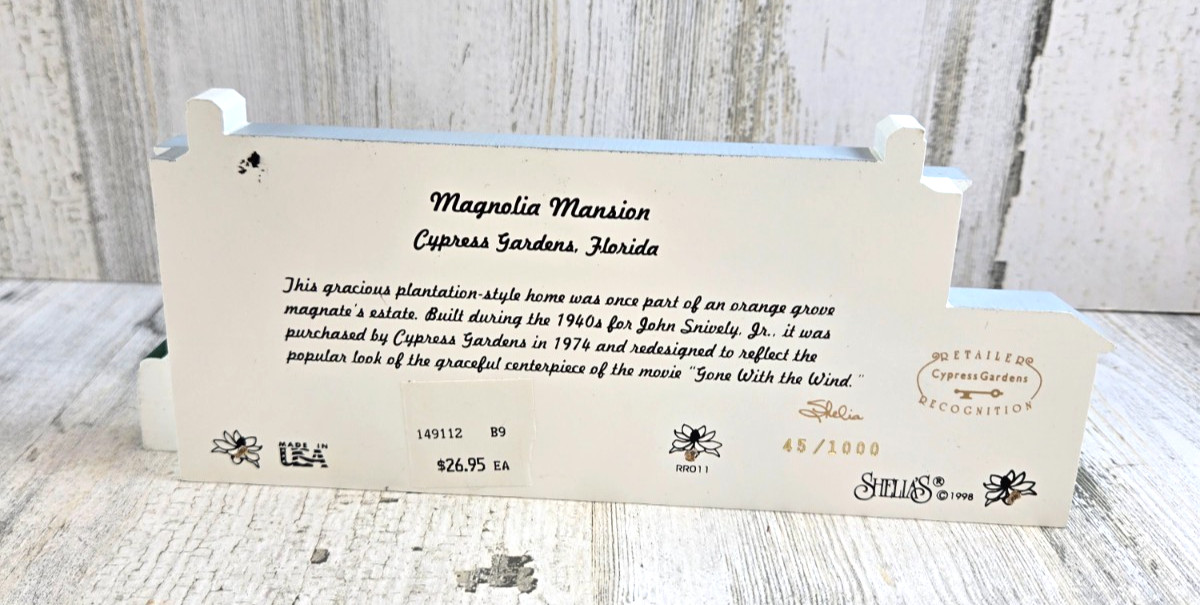 Shelia’s Collectibles Magnolia Mansion Cypress Gardens Florida Ltd ED 45/1000