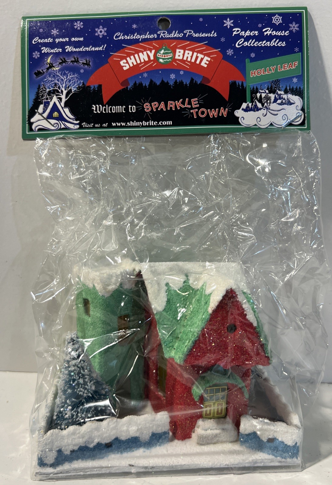 Christopher Radko Shiny Brite Sparkle Town Holly Leaf Red/Green House New!