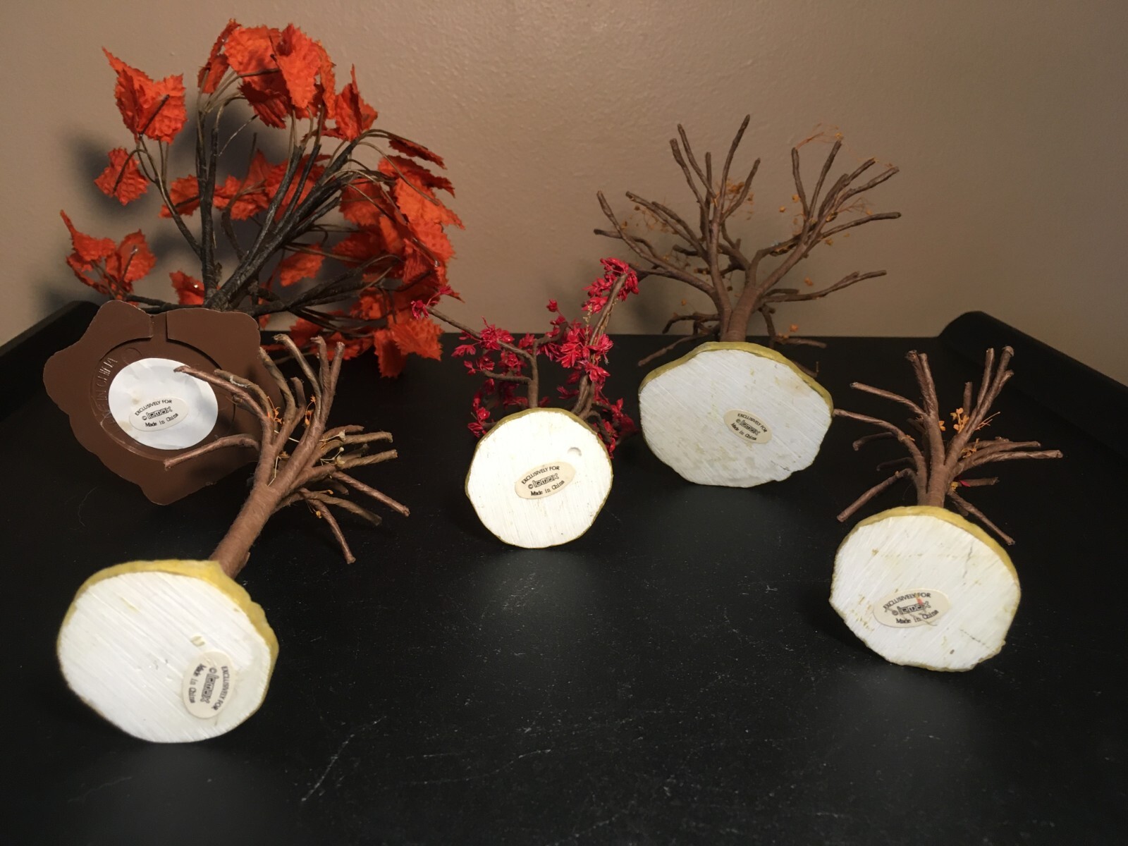 **Vintage LEMAX AUTUMN FALL HALLOWEEN TREES SET OF FIVE MAPLE MULBERRY RED ORG**