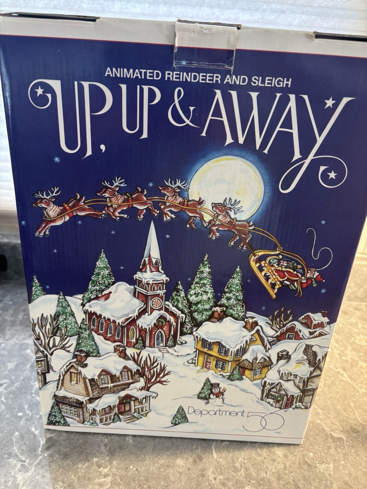 Department 56 Up, Up & Away Animated Reindeer and Santa’s Sleigh #52593 EUC