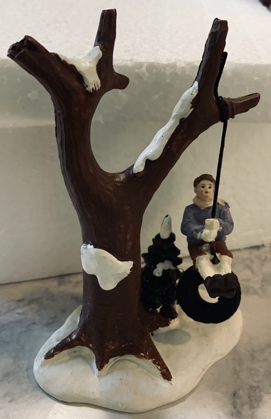 Holiday Time “Swinging” Christmas Village Figurine Snow Day Tire Swing Memories
