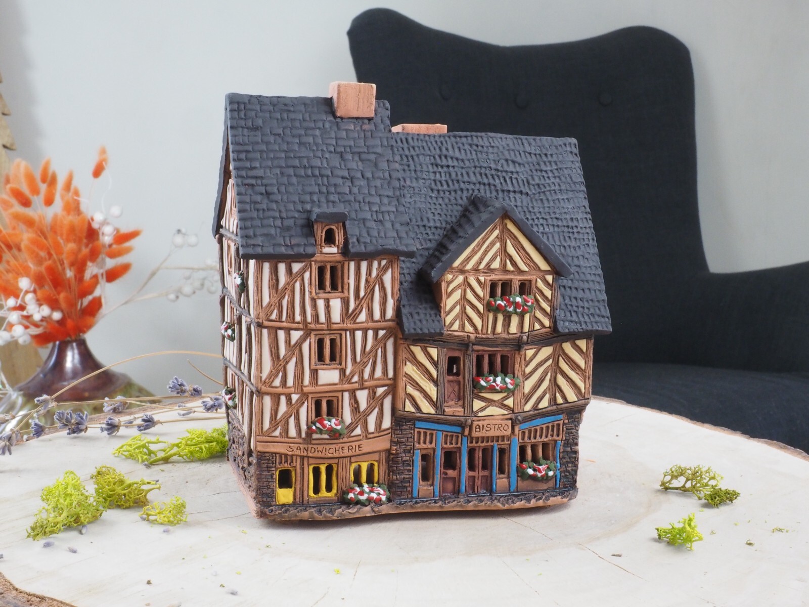 Ceramic Tealight Holder Miniature House in Rennes, France 15 cm Midene Handmade