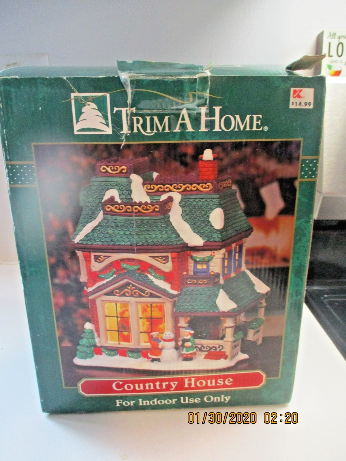 Vintage Trim A Home Country House with Lit Interior Scene & Trees