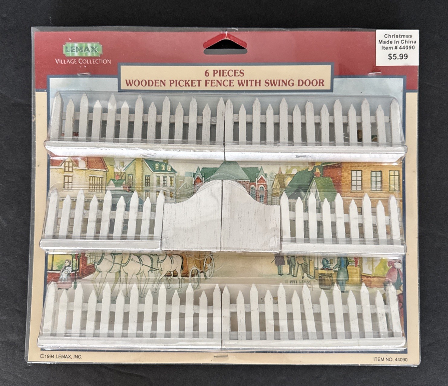 Lemax 6 Piece White Picket Fence with Swing Door Village Collection 1994 New