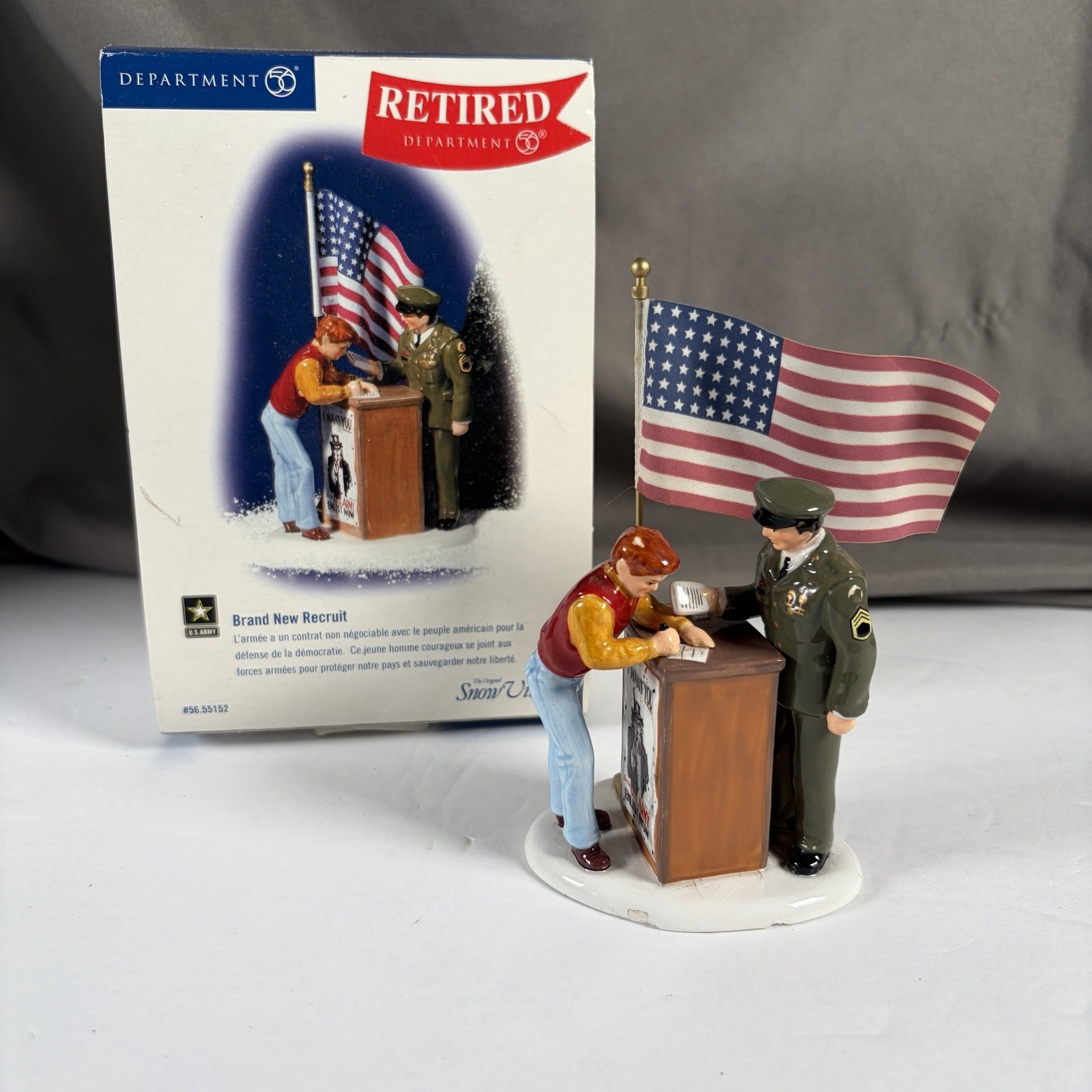 Department 56 Snow Village “Brand New Recruit” Military U.S. Army Box Patriotic