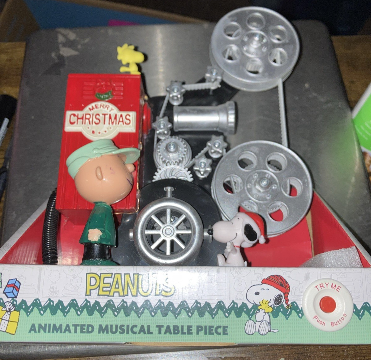 Peanuts Animated Musical Table Piece Christmas Film Projector