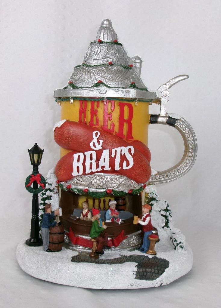 11″ LED Lighted Musical Beer & Brats Shop Fun Christmas Tabletop Holiday Decor