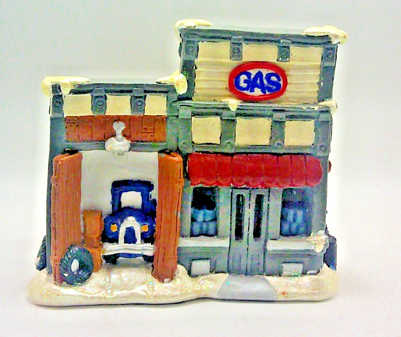 California Creations Christmas Village Gas Station Building Hand Painted VTG