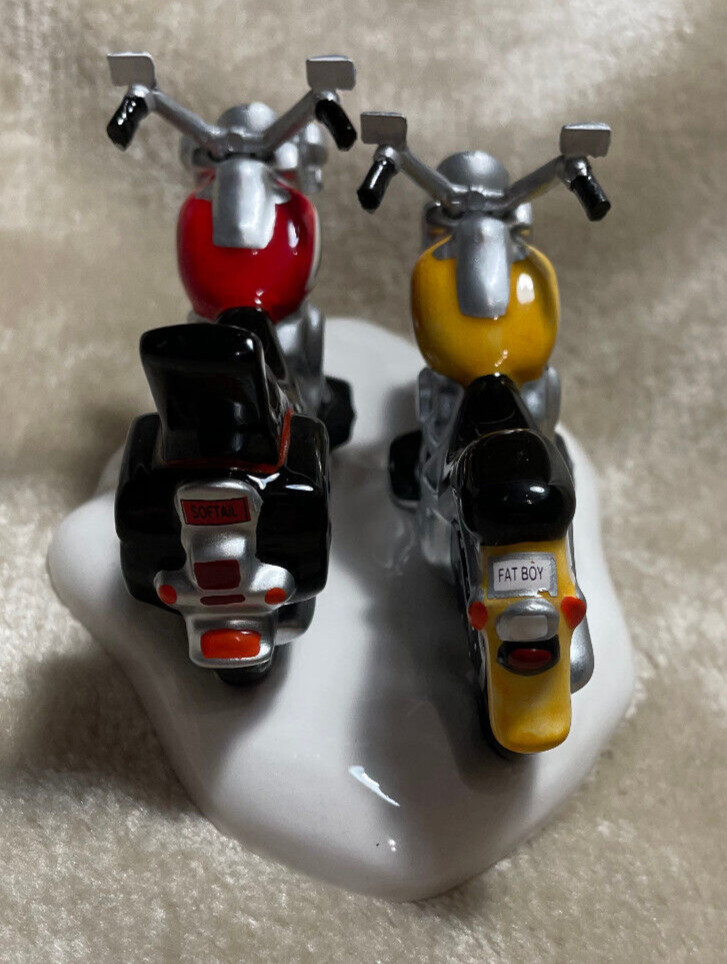 Vtg 1997 Department 56 Snow Village Harley Davidson Fat Boy and Softail