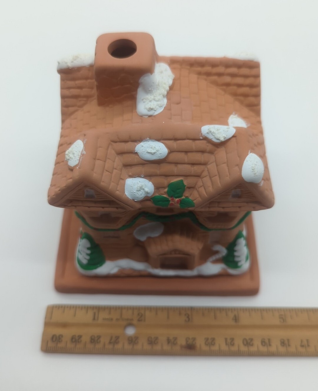 Vintage Holiday Christmas Terracotta Incense House 4.5″ Log Cabin Gingerbread