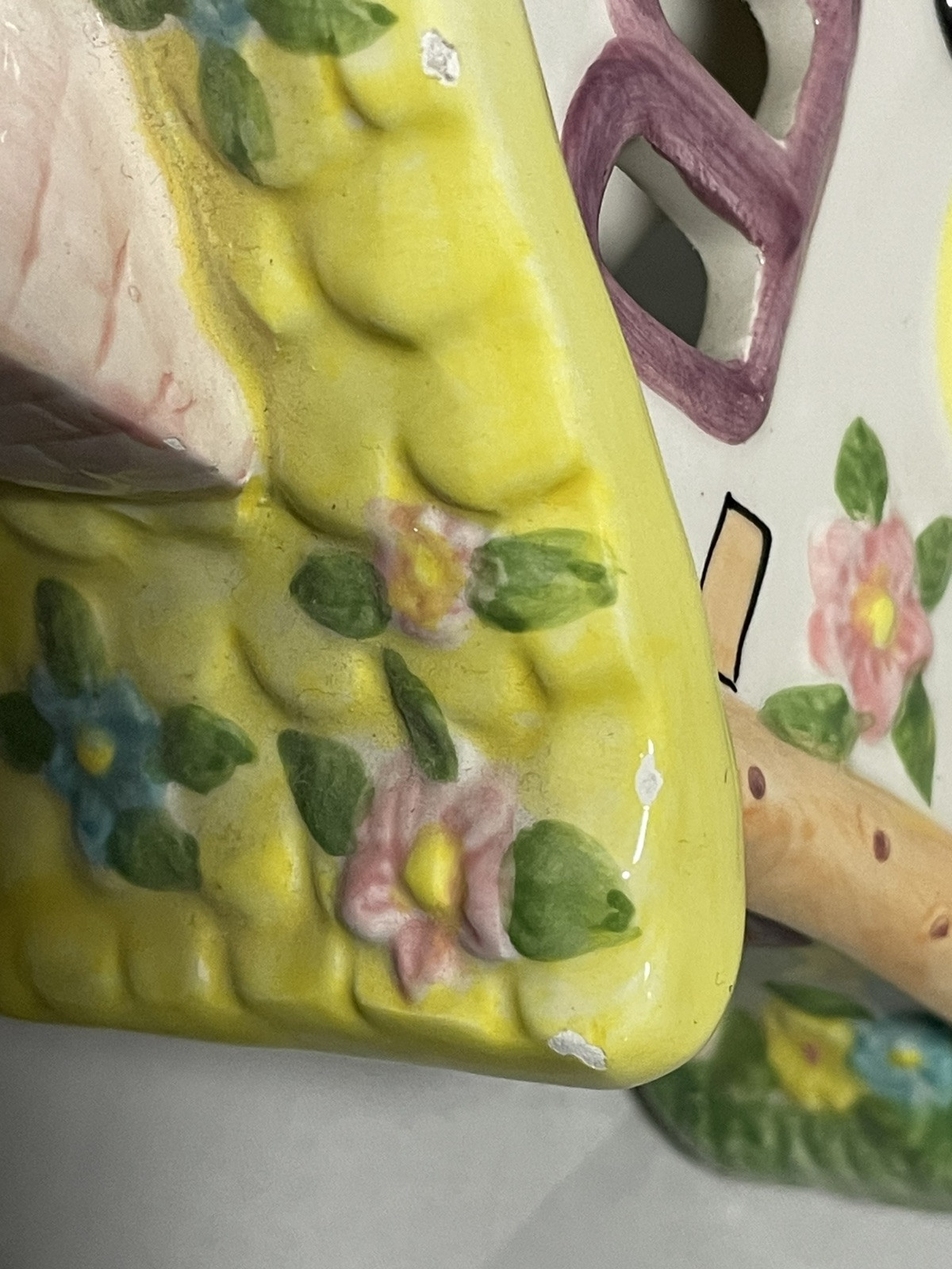 2 International Bazaar Ceramic Easter Houses Votives Holders Spring Pastels