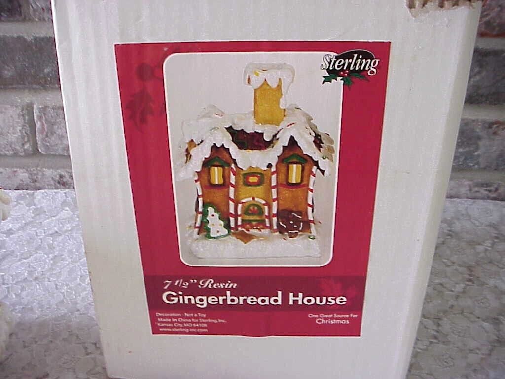 Christmas Gingerbread House Display Tabletop Resin Decorated Box Sterling