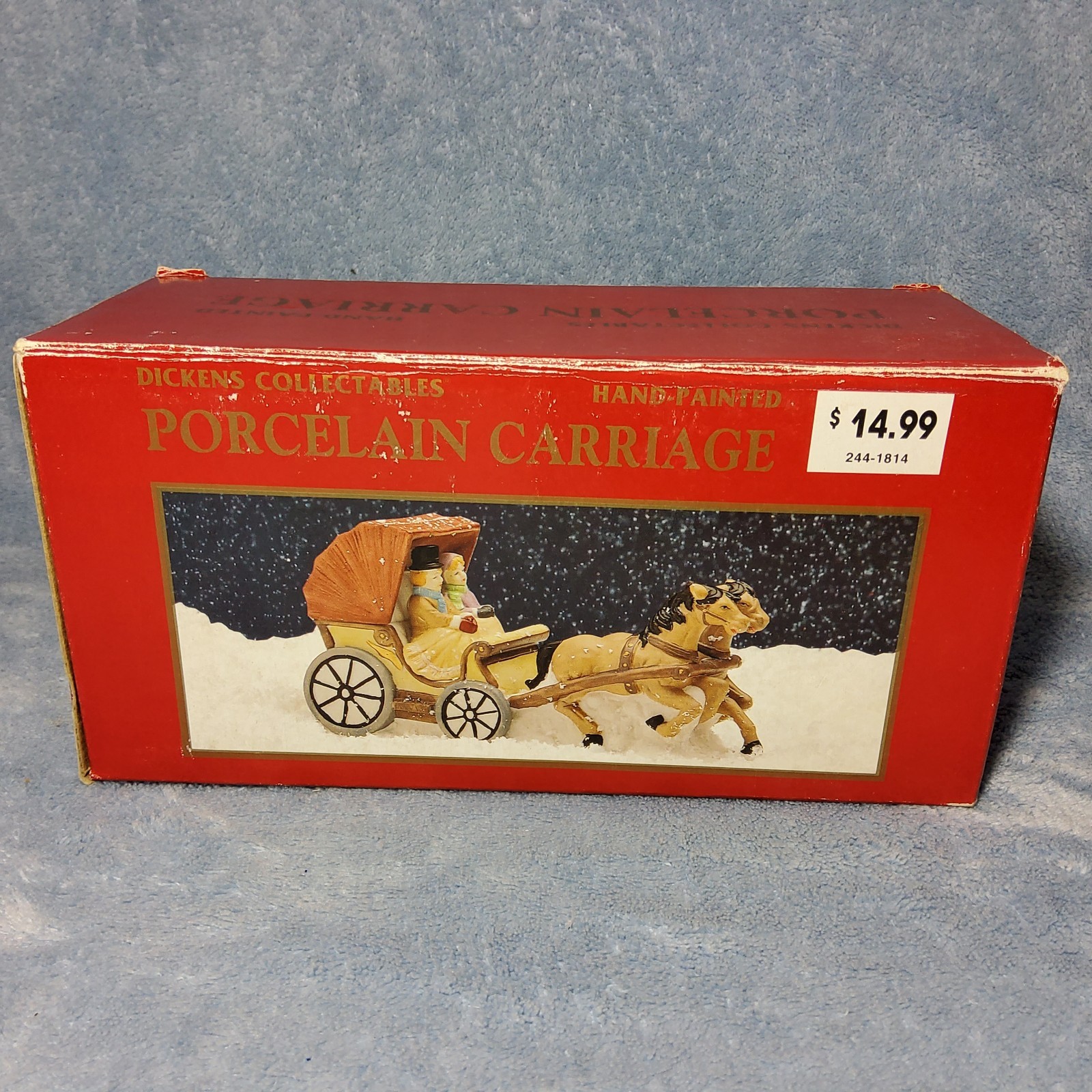 1995 Dickens Collectible 2-Horse Drawn Covered Convertible Carriage Hand Painted