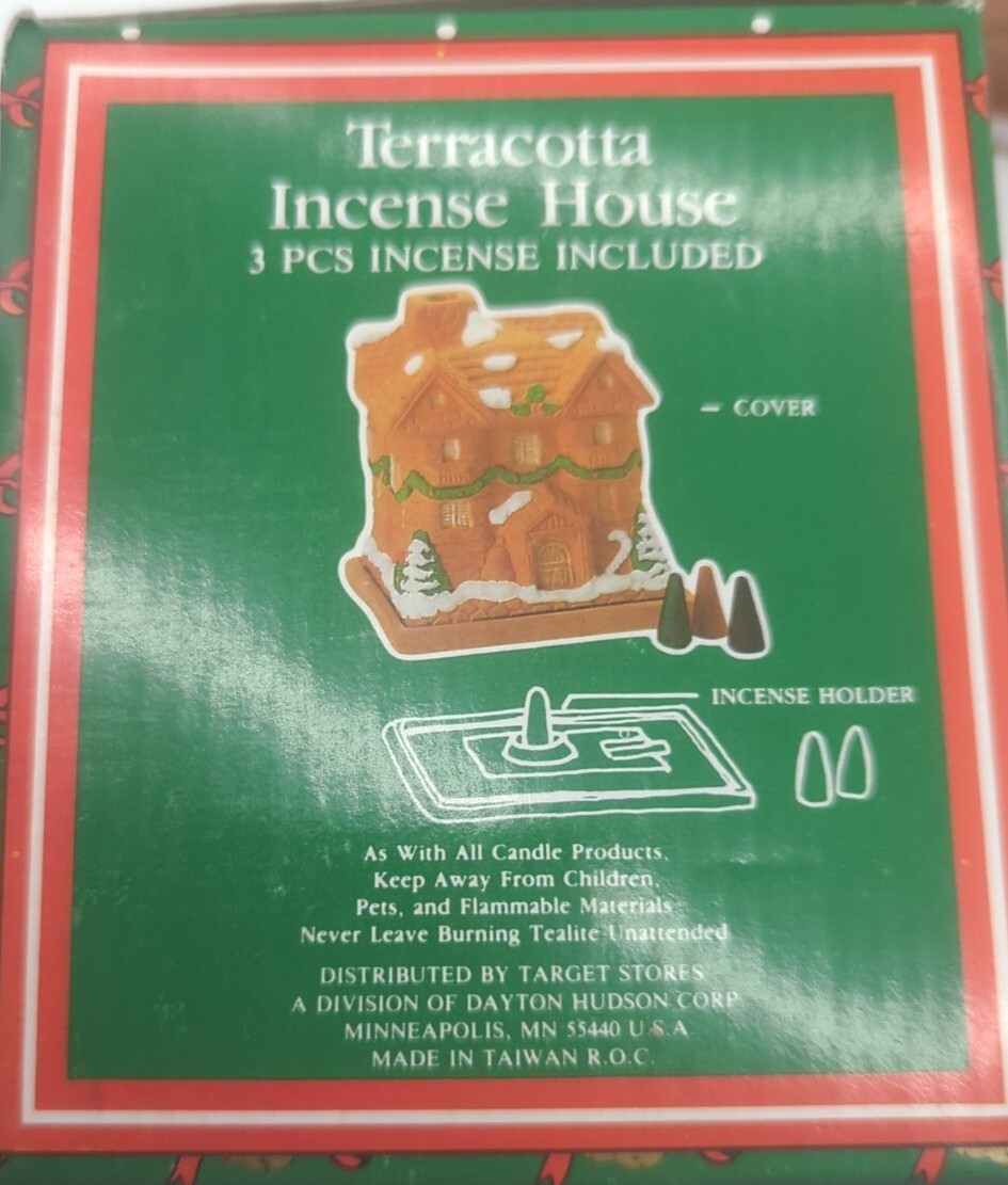 Vintage Holiday Christmas Terracotta Incense House 4.5″ Log Cabin Gingerbread