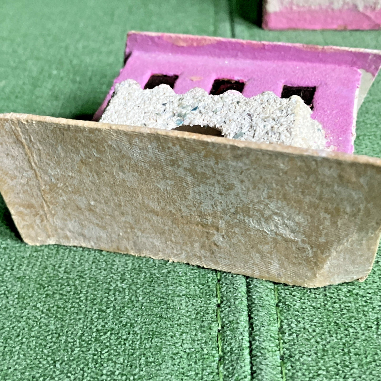 2 VTG Christmas Putz Houses, Cardboard w Mica Glitter, Windows, Trees