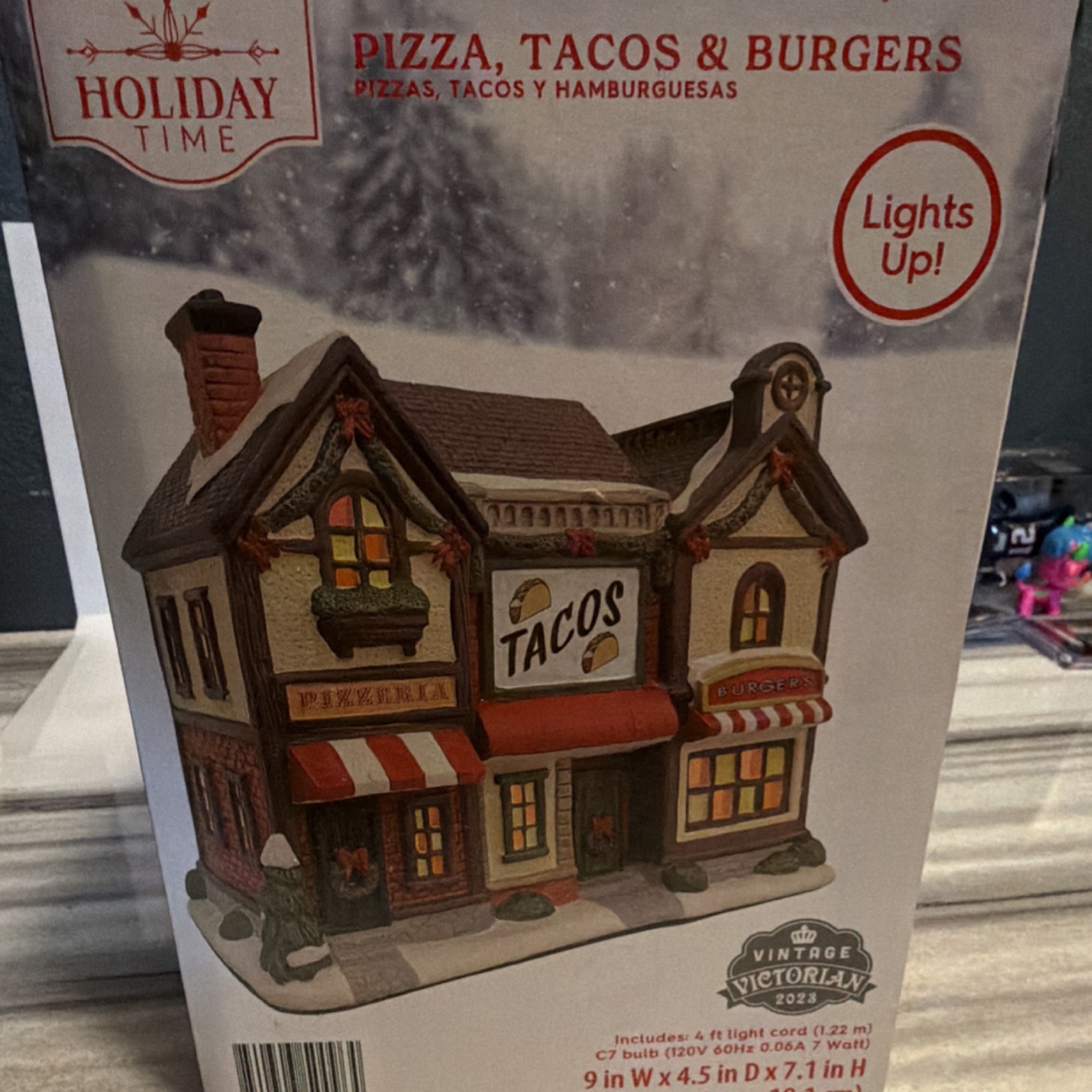 Holiday Time Vintage Victorian Light-Up Christmas Village House Pizza Tacos