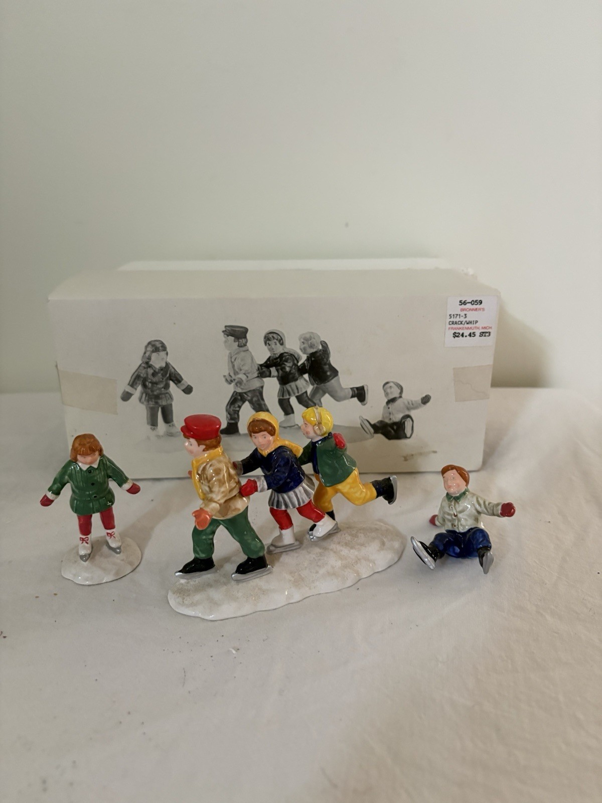 Vintage Dept 56 Original Snow Village Crack The Whip Skaters Set Of 3 Retired