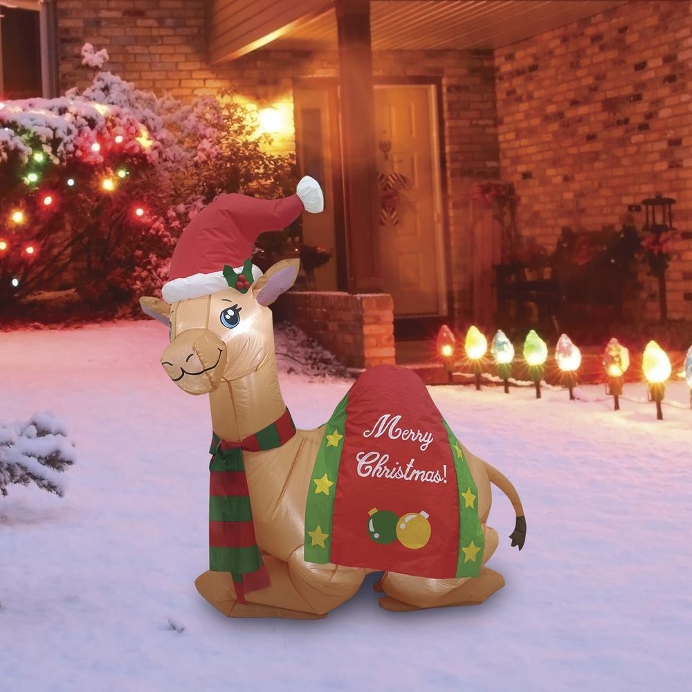 4′ Lighted LED Camel in Santa Hat Christmas Inflatable Fun Holiday Outdoor Decor