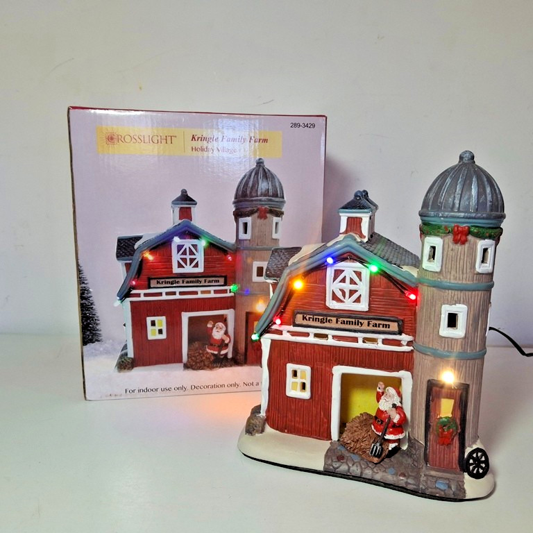 Crosslight Christmas Village Kringle Family Farm Red Barn ~ LED Lights, 8″ Tall