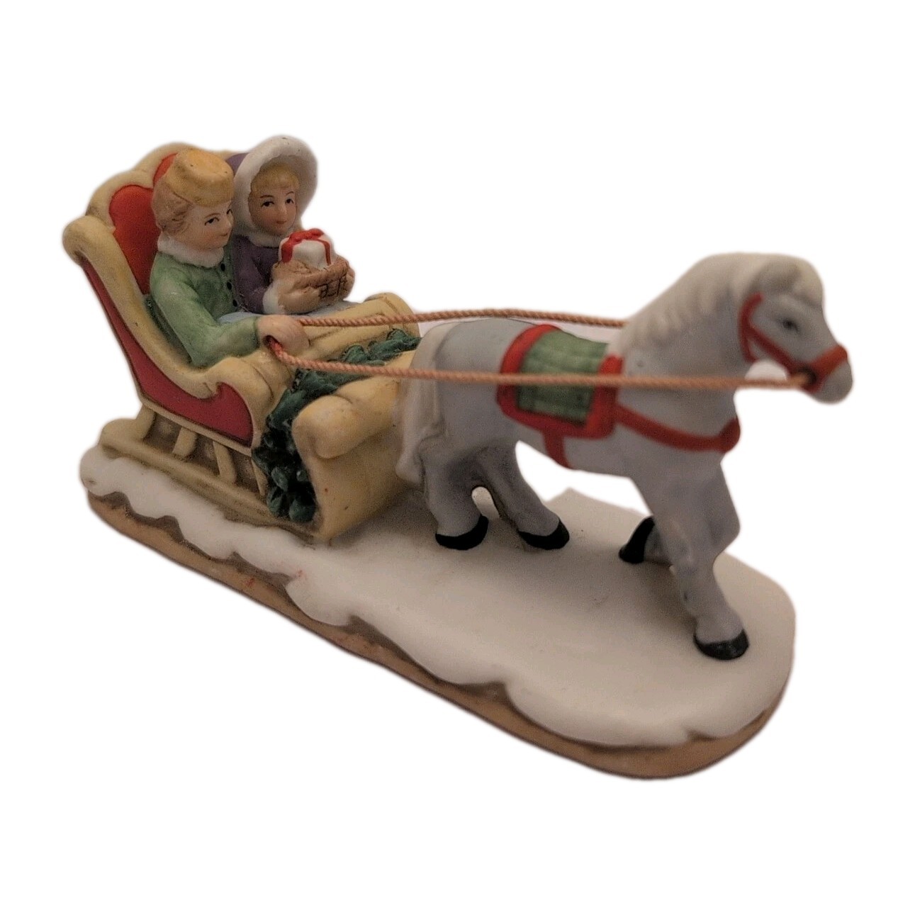 Vintage Lefton Geo Z Christmas Village Horse Drawn Sleigh Couple Figurine 06460
