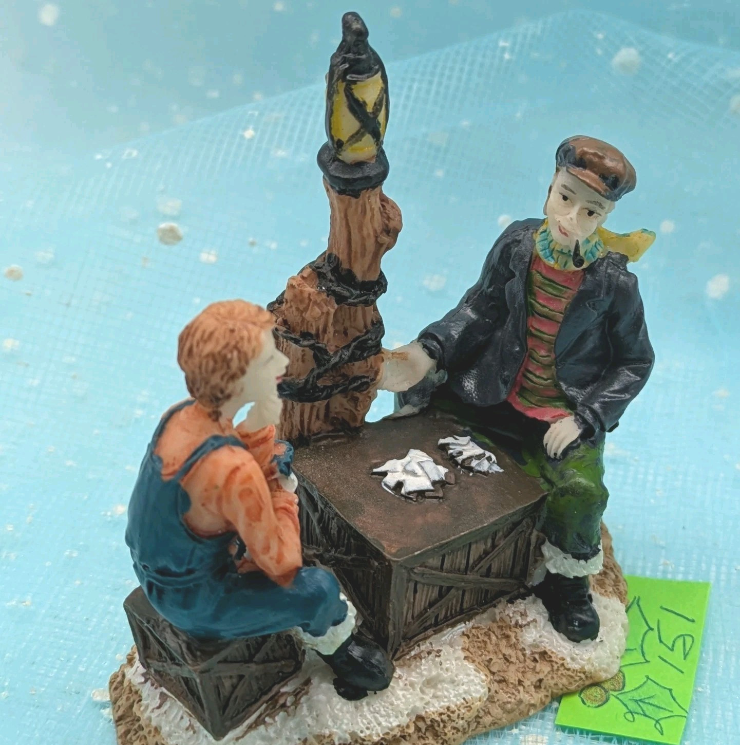 Dock workers playing cards nautical Christmas Village Figurine NO BOX INV151