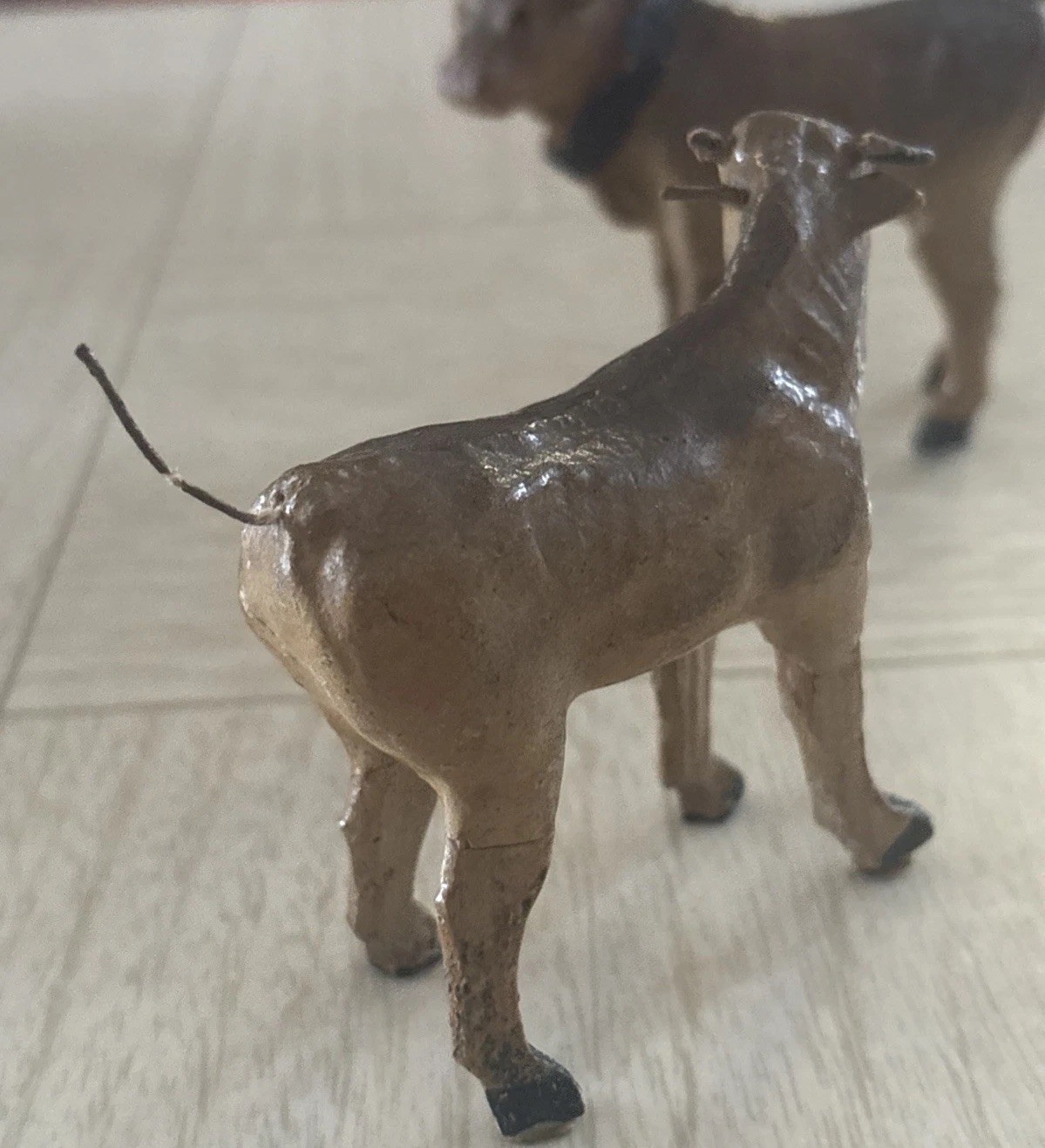 Antique German Composition Christmas Putz Stick Leg Cows Lot Of 2 1920s