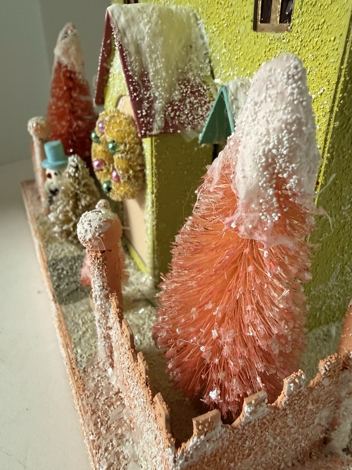 Cody Foster Glitter Light Up Putz House with Bottlebrush Trees Christmas