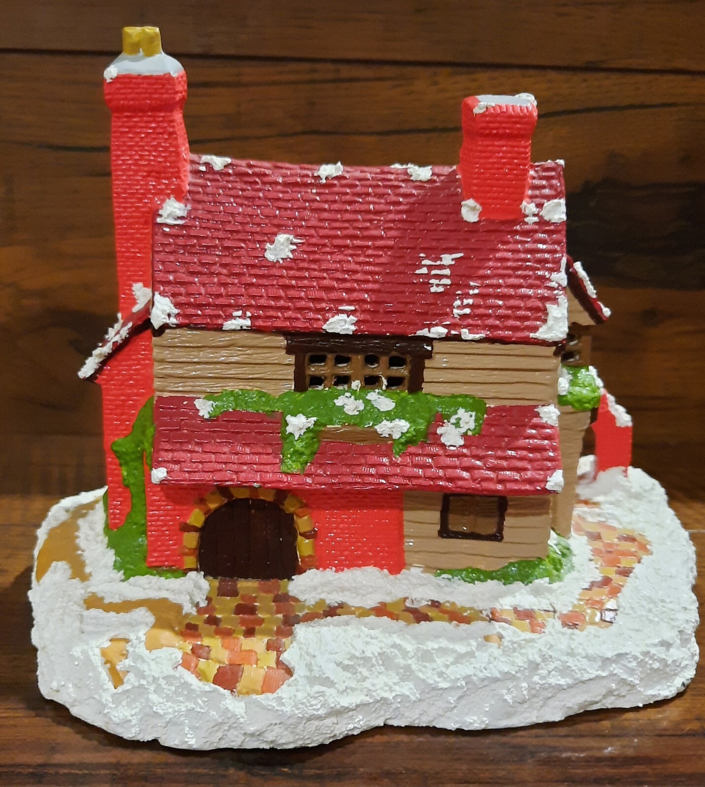 Christmas Village Hand-Painted Ceramic Bisque Wine Shop Light-Up Collectible