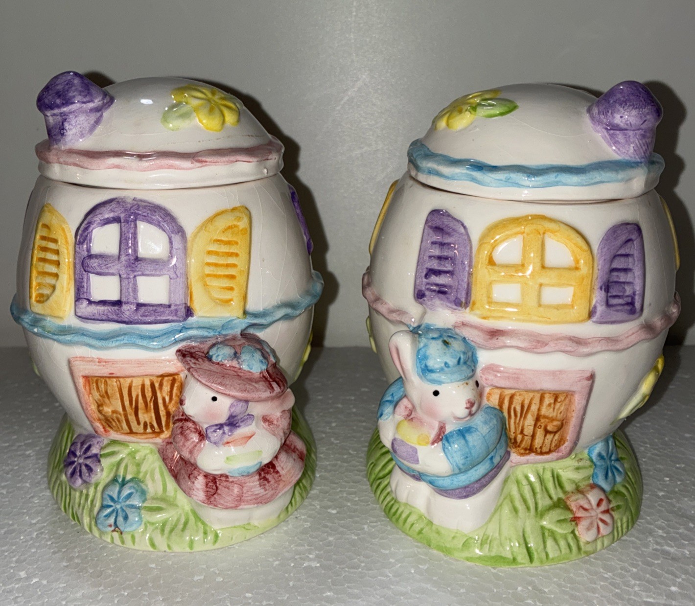 2~ Easter Bunny Easter Cottages Egg Shaped Trinket Boxes Boy & Girl 15939-15940