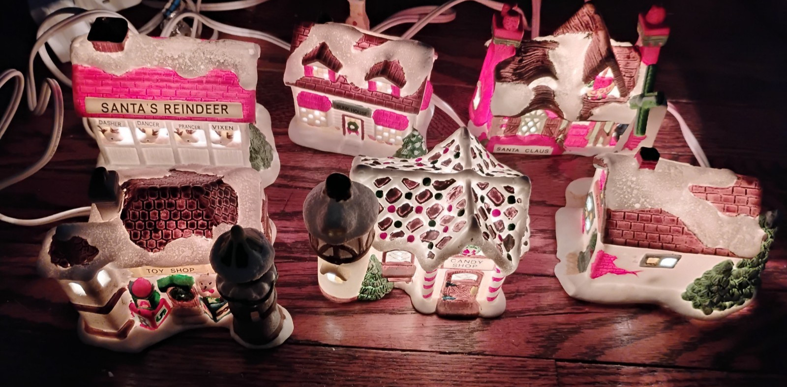 1994 Santa’s Village Lighted Porcelain Bisque Christmas Houses – Set of 6