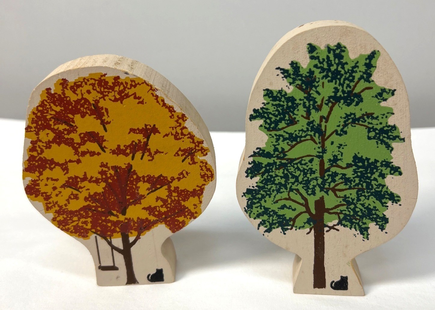 2 Cats Meow Wooden Tree Figures Autumn & Summer Forest Decor