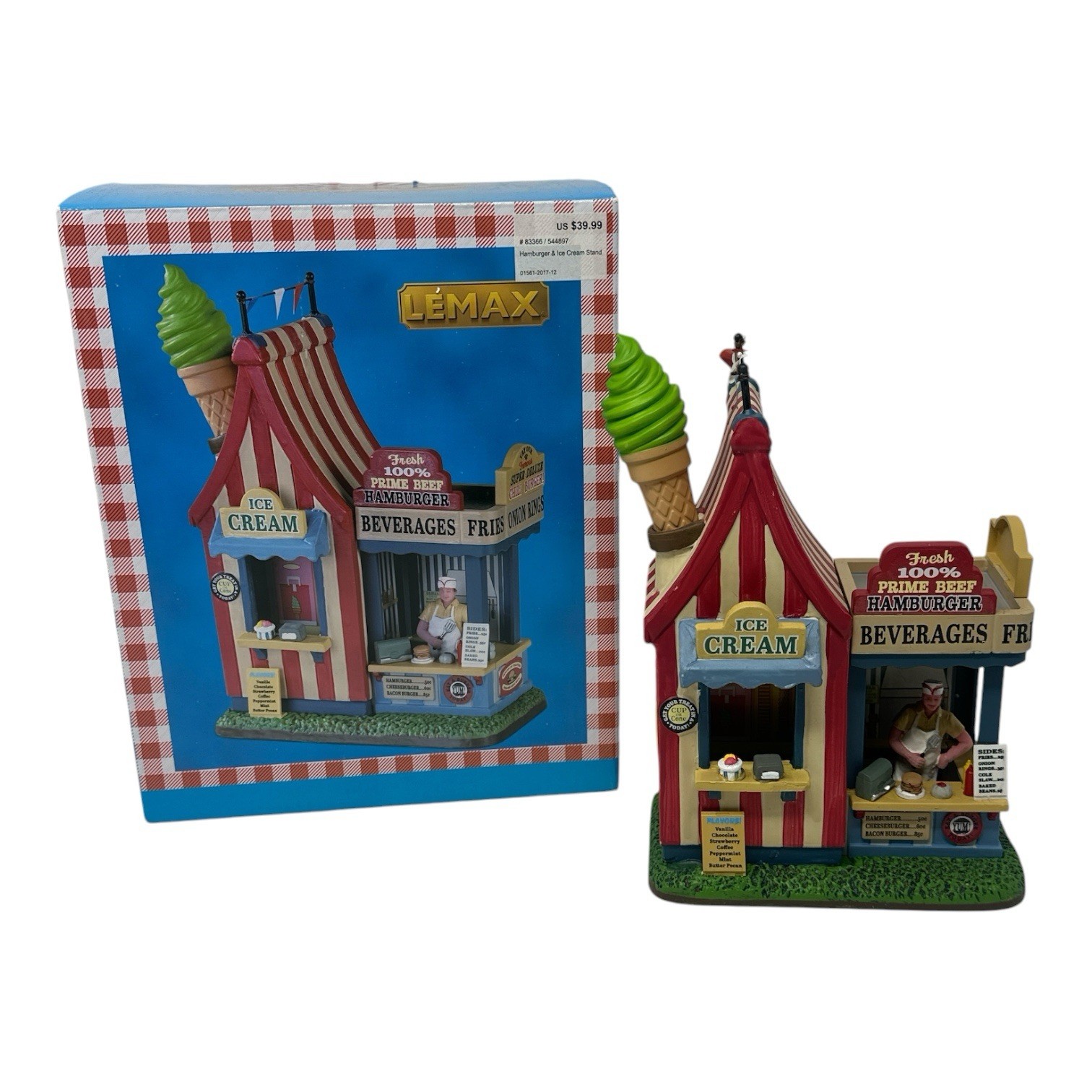 Lemax Hamburger & Ice Cream Stand Village Accessory 83366 Summer Carnival Boxed