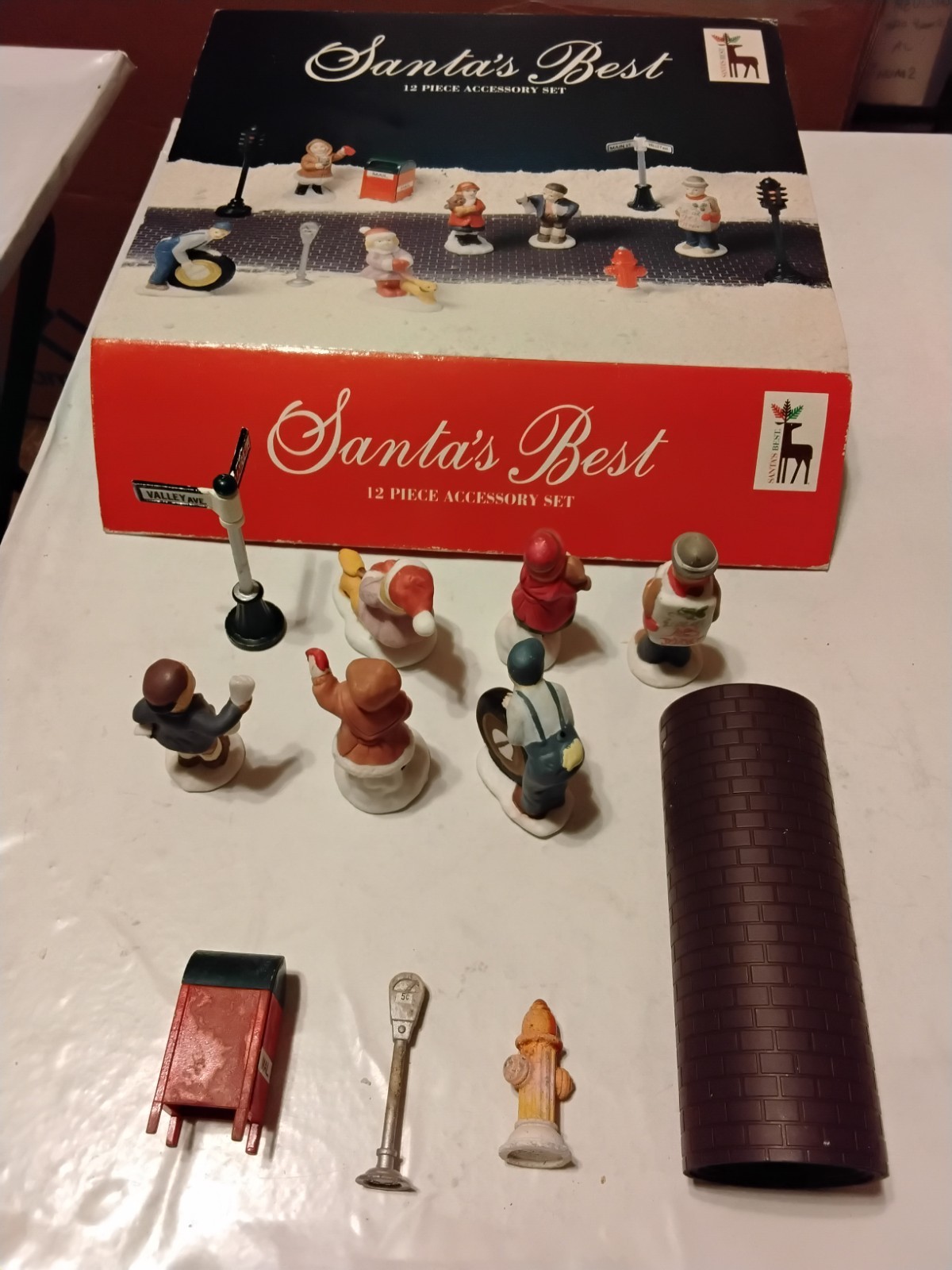 Christmas Village Porcelain Light Houses & Metal/Other Figurine Lot Used 4 Boxes