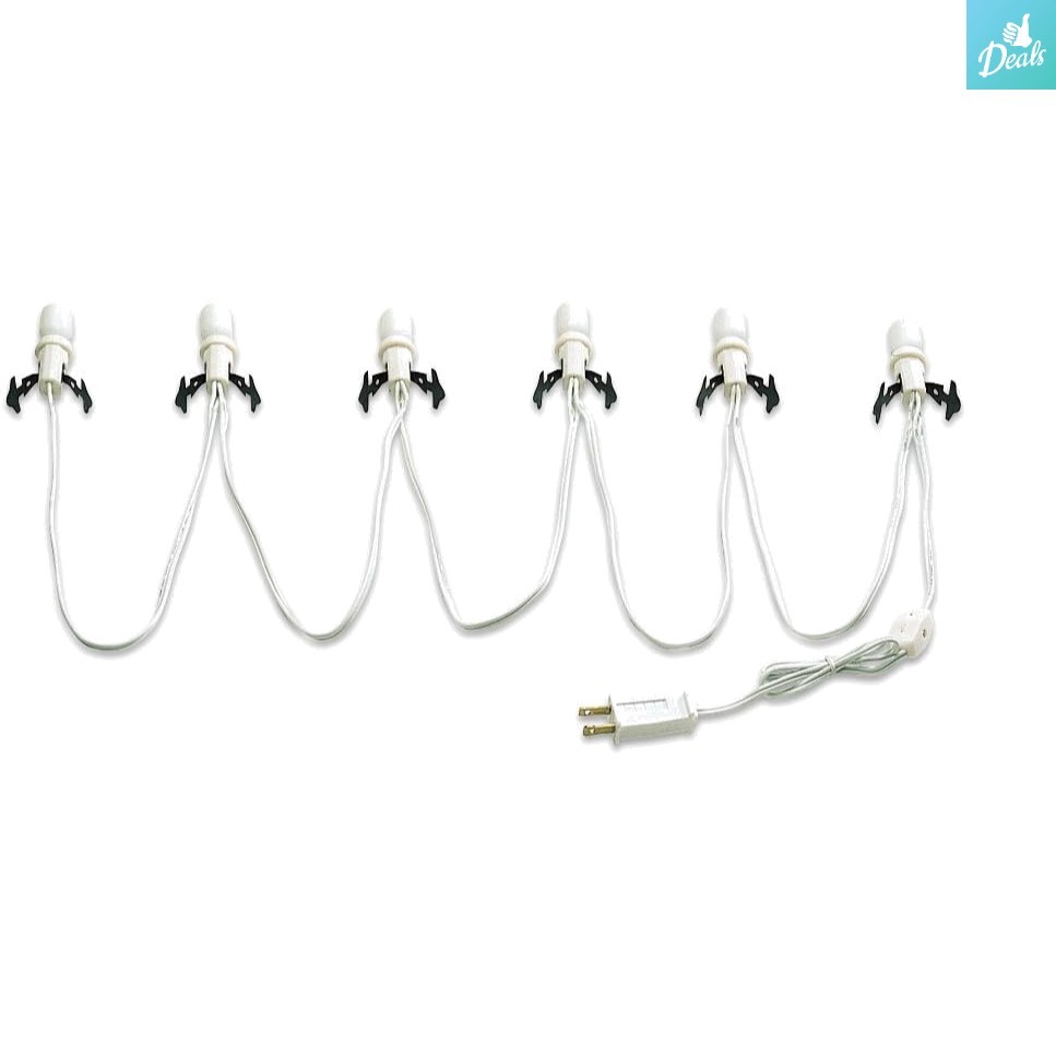 Village Collection Six Socket Light Set, 108-Inch Cord, Elegant White Finish