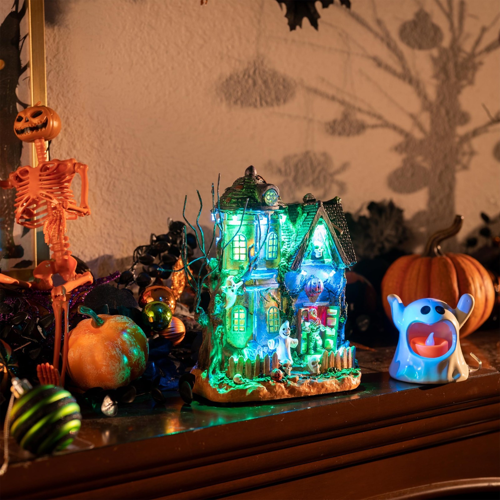 Lighted Halloween Village Houses with Music & LED Lights – Spooky Town Decor, 8