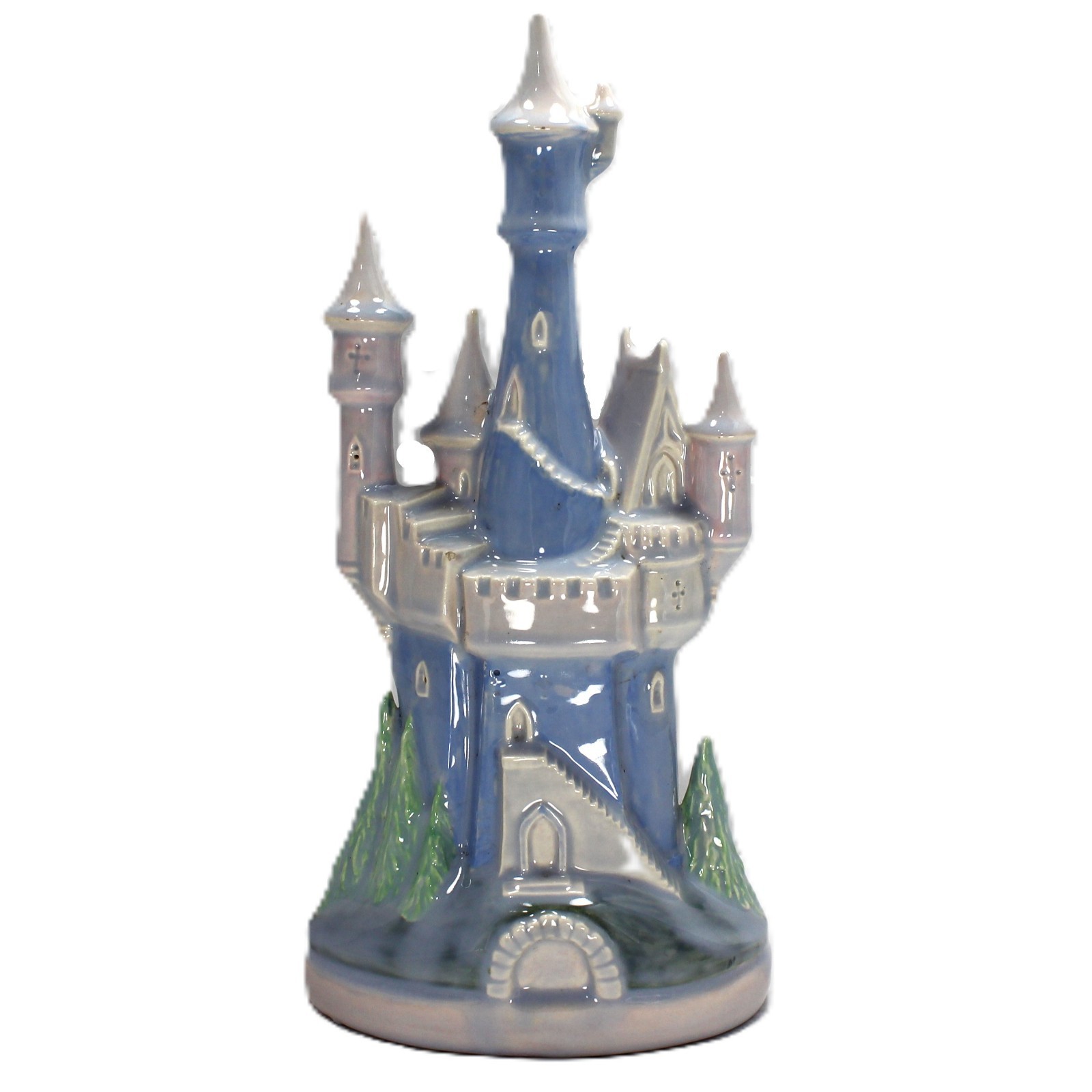 Vintage Fairytale Princess Castle Ceramic Blue Pink Cinderella Statue 10″