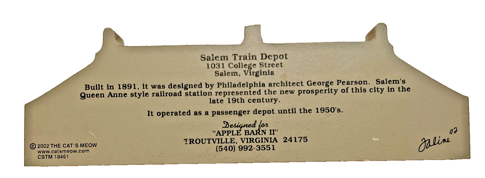 Cat’s Meow Salem Train Depot Salem Virginia 2002 Signed