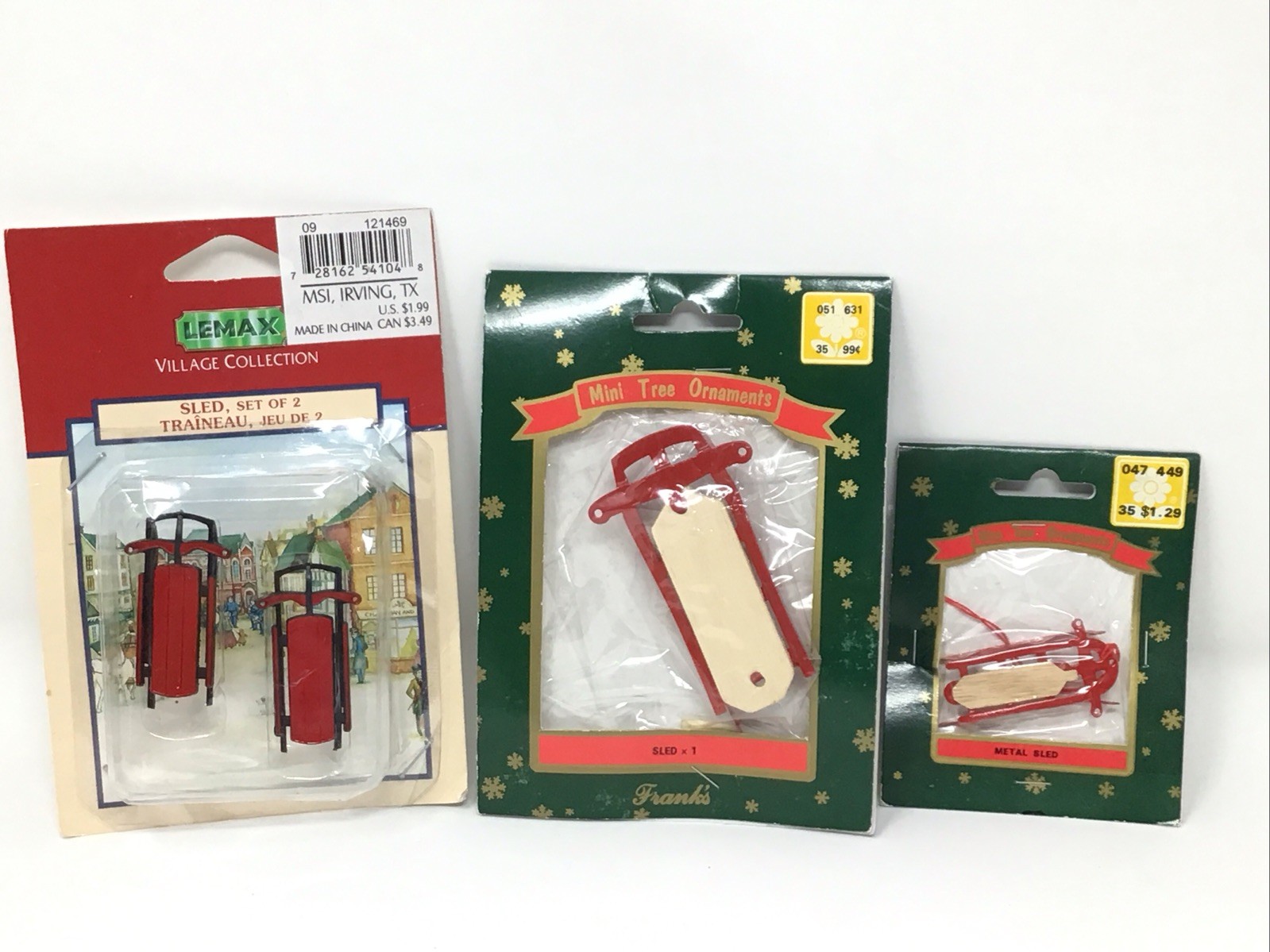 Village Town Snow Sled Set Of 2 Plus 2 Franks Metal & Wood Sleds Lemax Christmas