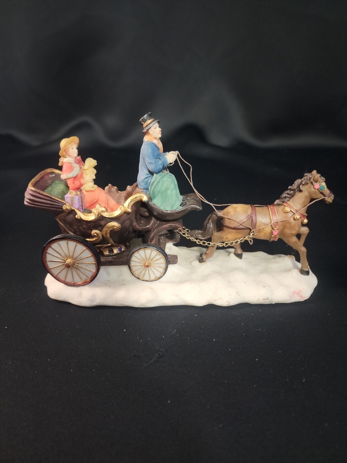 Victorian Christmas Horse Drawn Carriage Puppy Lady Man