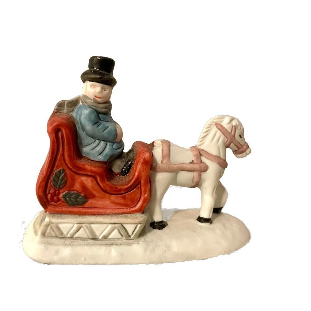 Vtg Christmas Village Figurine Lot – Carolers, Horse Sleigh, Boy w/ Dog 1988