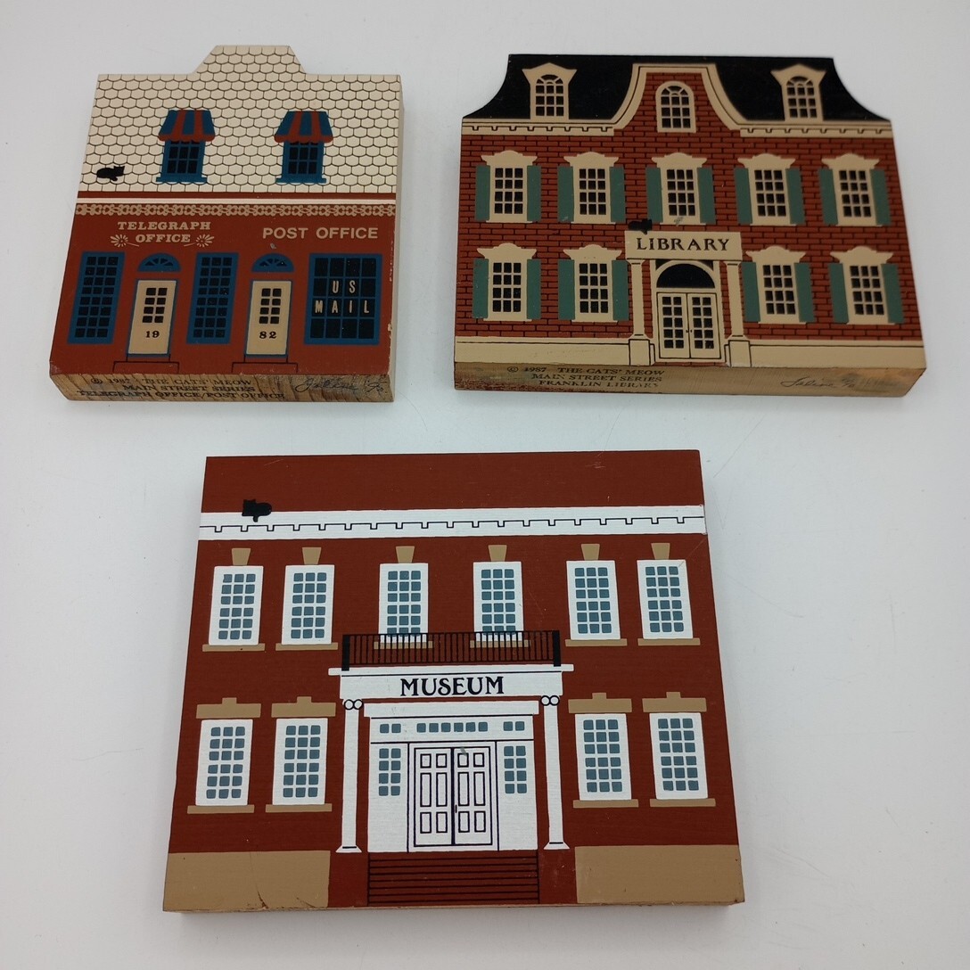 Cats Meow 1987 Main Street Series Lot of 3 Library Post Office Museum Retired