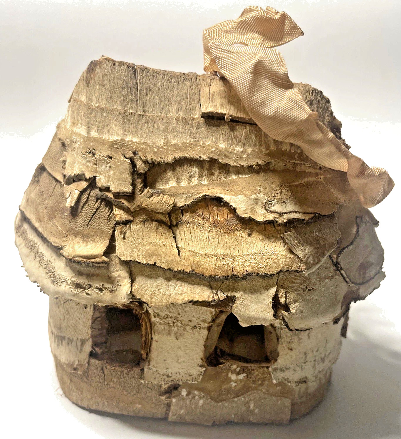 Ornament—Bark Covered House Natural Look 3.5” Tall 4” x 2”