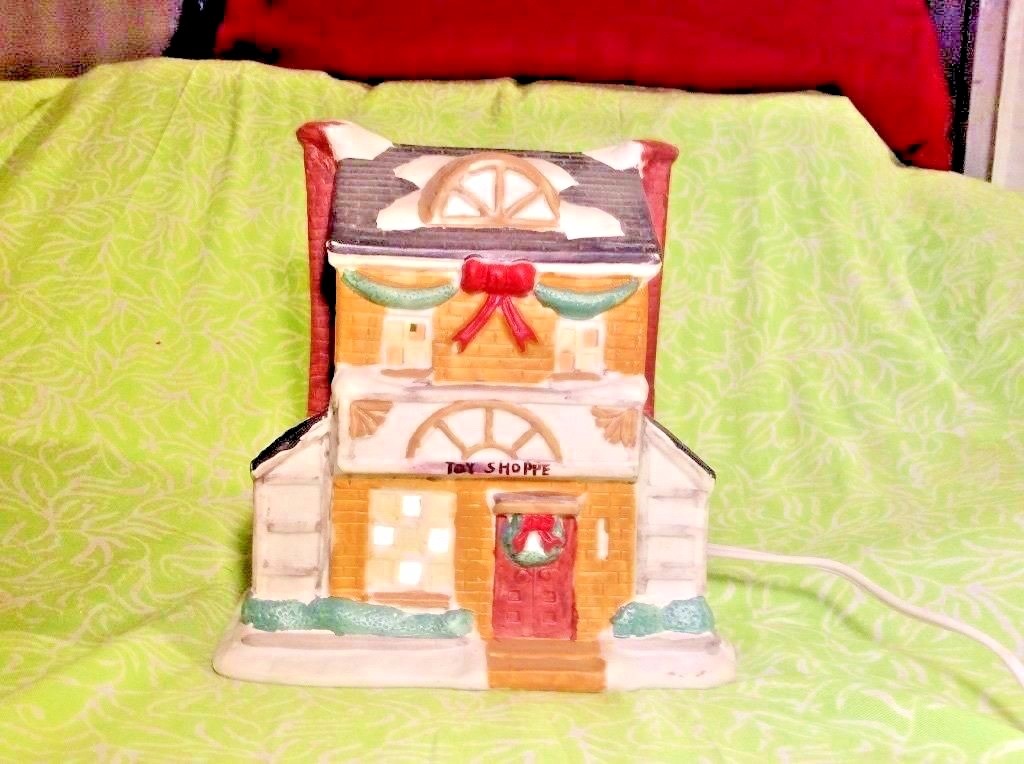 Christmas Village Display Lighted “Toy Shoppe” Hand Painted Ceramic New in Box!