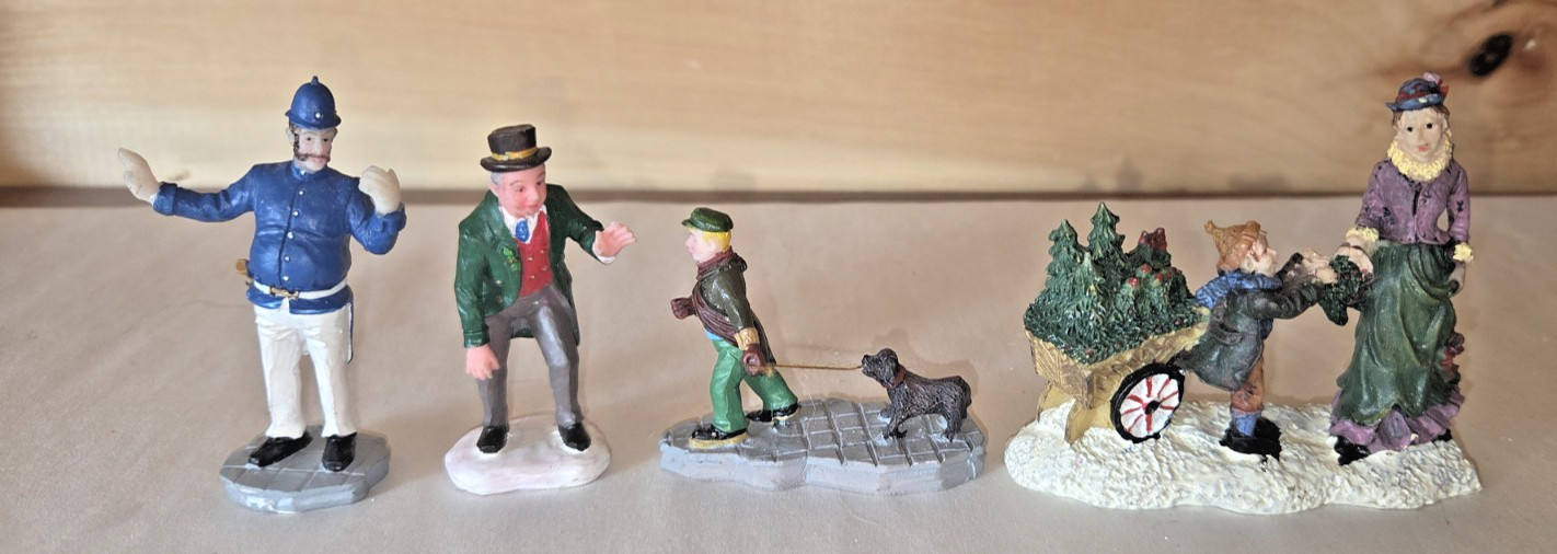 Big Lot of 27 Christmas Village Figures Lemax O’Well Folk Art