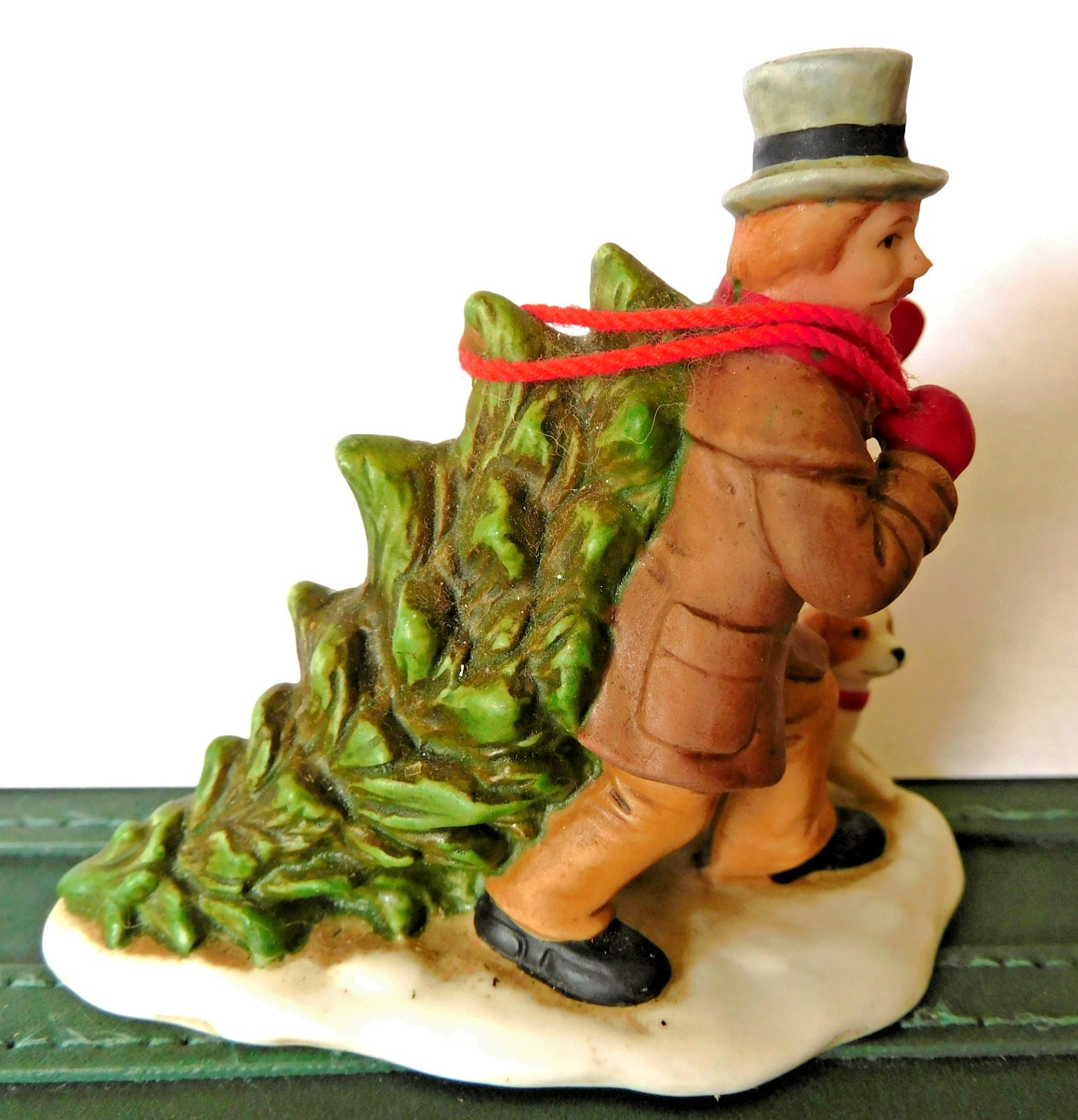 Man with Christmas Tree and Dog Lefton Colonial Village Porcelain 1989 2-5/8″H