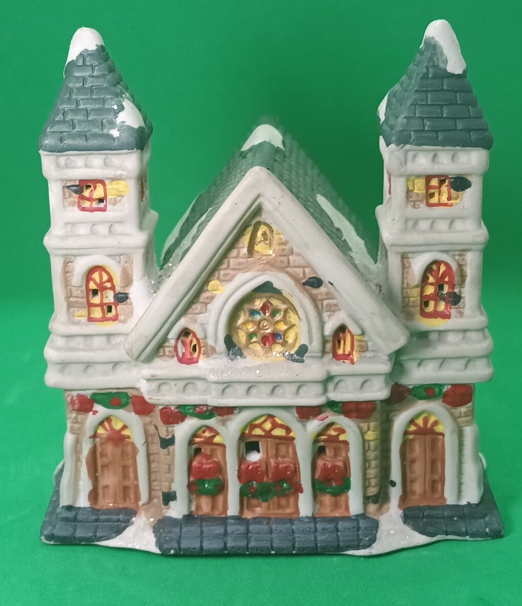 Vintage Multi Colored Winter House Porcelain Mansion Christmas Village House