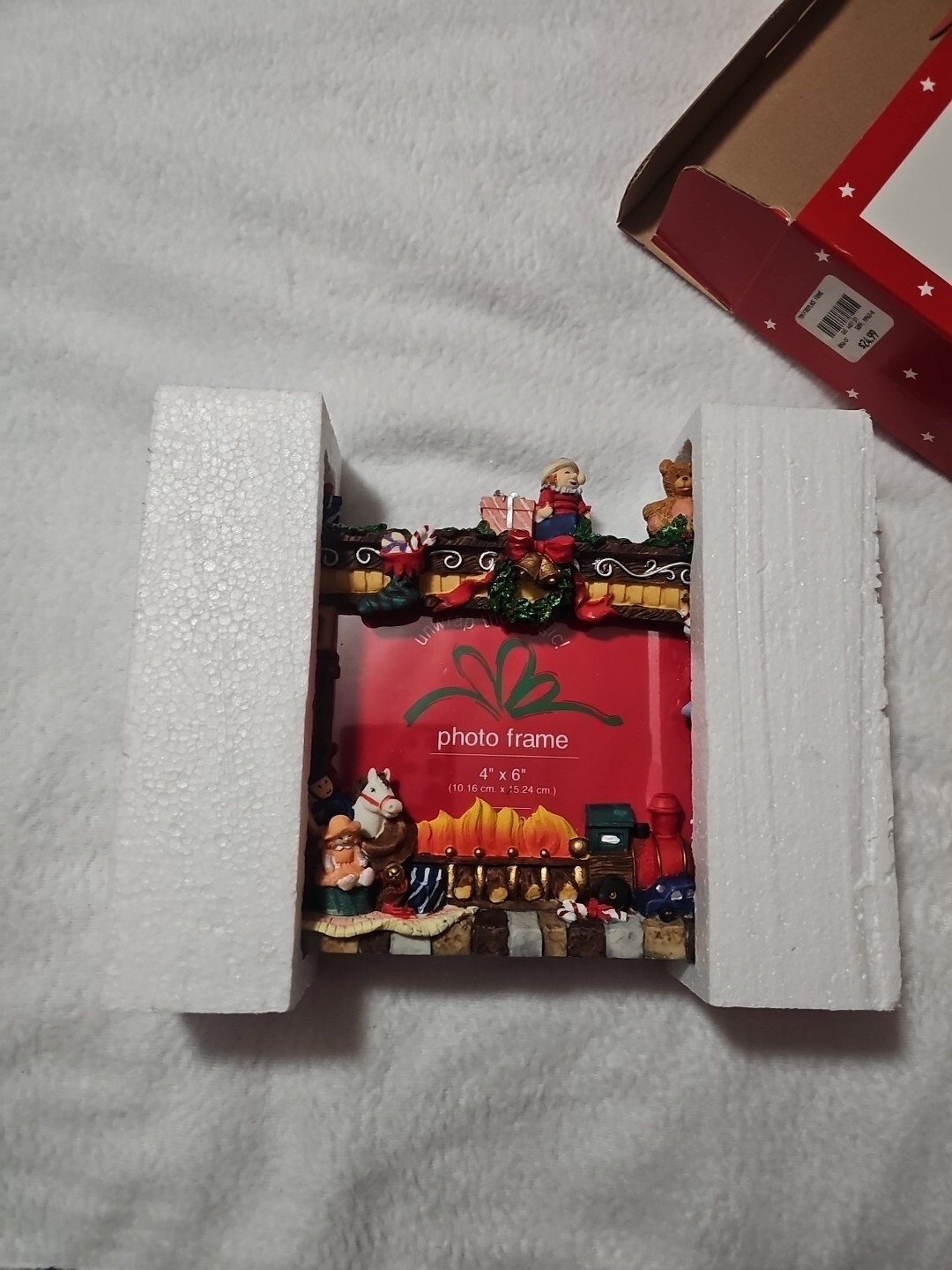 Jc Penny Vtg Unwrap The Magic Christmas Toys Fireplace Photo Frame 4×6 Nib