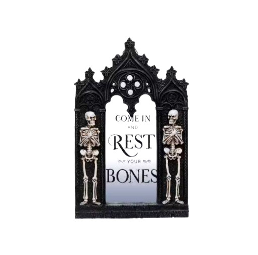 GOTHIC MIRROR SKELETONS Rest Your Bones 12″ Halloween Decoration New